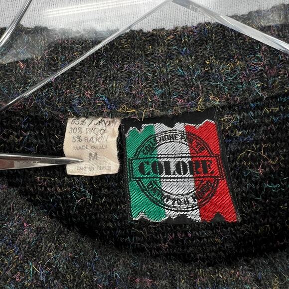 COLLEZIONE PERTE COLORE Vintage Sweater Mens Gray Black Multi Crew neck 80s - Picture 7 of 10